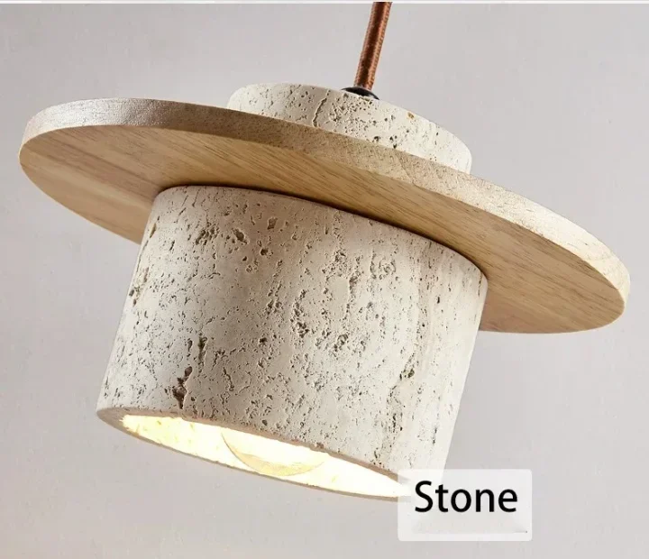 Japanese Style Chandelier Bedroom Bedside Led Pendant Lamp Vintage Stone Wood Cream Lighting Fixtures Home Room Decor Light