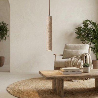 Led Pendant Lamp Long Tube Wood Ceiling Lamp Japan Style Quiet Wind Bedroom Bedside Chandelier Retro Modern travertine lighting