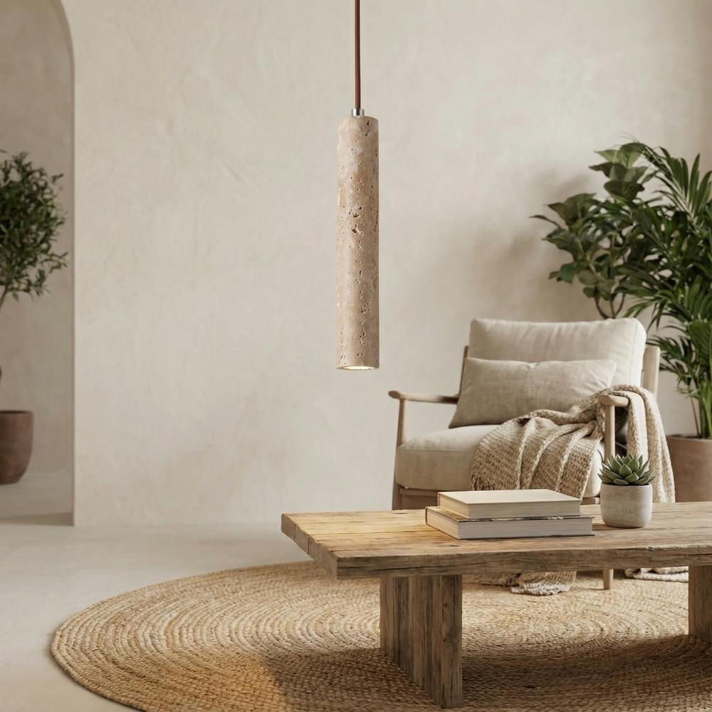 Led Pendant Lamp Long Tube Wood Ceiling Lamp Japan Style Quiet Wind Bedroom Bedside Chandelier Retro Modern travertine lighting