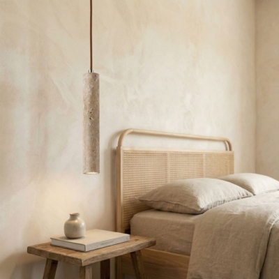 Led Pendant Lamp Long Tube Wood Ceiling Lamp Japan Style Quiet Wind Bedroom Bedside Chandelier Retro Modern travertine lighting