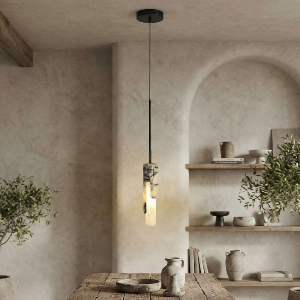 Led Pendant Light Natural Marble Stone Chandelier Small Bedroom Beside Nordic Hanging Ceiling Lamp E27 Bulb Replaceable Lighting