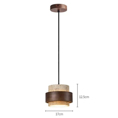 Led Pendant Lamp Bedroom Beside Chandelier Small Stone Light Wood Walnut Color Hanging Lighting Fixture Retro Bar Restaurant