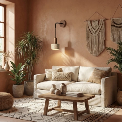 Hot Style Wabi Sabi Natural Stone Home Decoration Wall Lamp Retro Peach Wood Color Homestay Bedroom Bedside Led Sconce Lights