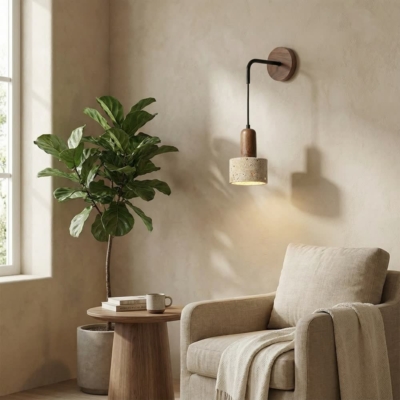 Hot Style Wabi Sabi Natural Stone Home Decoration Wall Lamp Retro Peach Wood Color Homestay Bedroom Bedside Led Sconce Lights