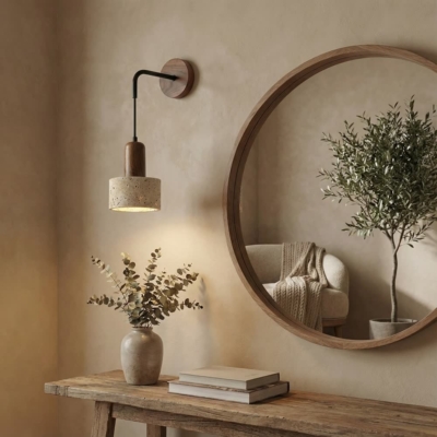 Hot Style Wabi Sabi Natural Stone Home Decoration Wall Lamp Retro Peach Wood Color Homestay Bedroom Bedside Led Sconce Lights