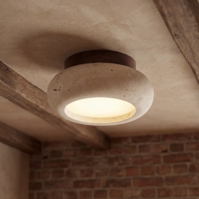 IWHD Wood Canopy LED Ceiling Light Fixture Nordic Modern Simple Ellipse Natural Yellow Travertine Ceiling Lamp Lamparas De Techo