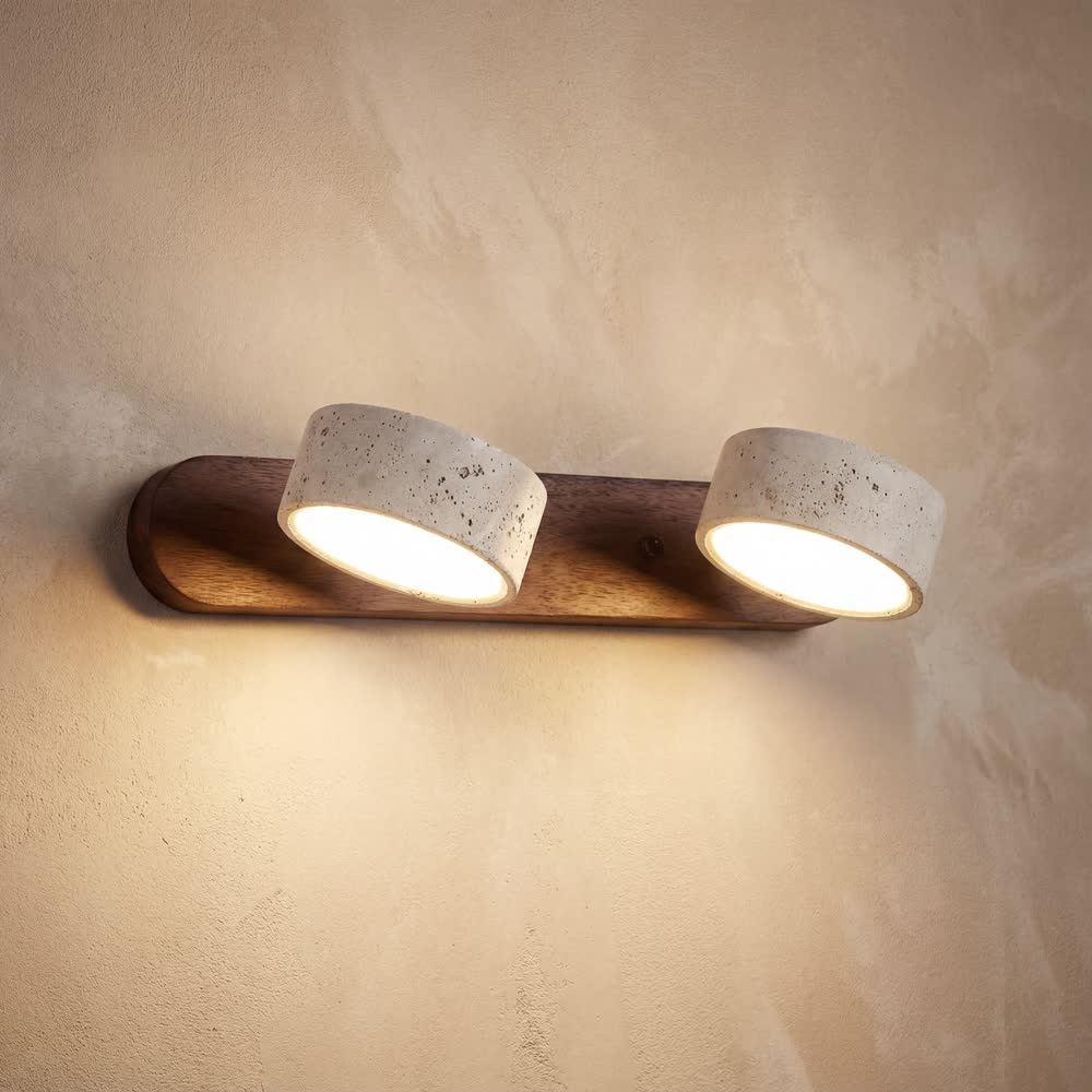 Travertine Duo Wall Light Wabi Sabi Creative Round LED rotatable Light Bathroom Washtable Dressing Table Mirror Front Lamps