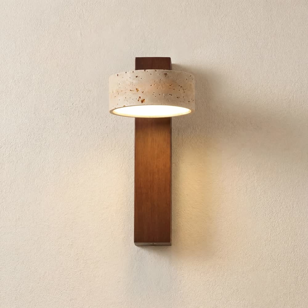 Cream Style Bedroom Bedside Wall Lamp With Pull Switch Wire Rotatable Led Light Stone Homestay Log Wood Walnut Soft Down Lights
