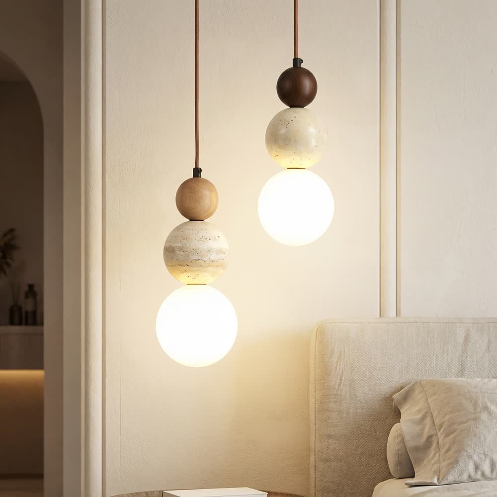 Cream Style Pendant Lamp Bedroom Bedside Led Chandelier Stone Wood Light Designer Bauhaus Medieval Restaurant Bar Small Lights