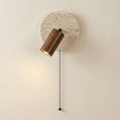 Bedroom Beside Led Wall Lamp Round Stone Reading Light Rotatable Spot Lights With Pull Switch Walnut Log Wood Color HomeDecor