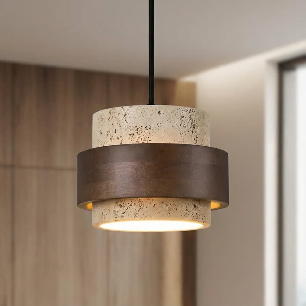Led Pendant Lamp Bedroom Beside Chandelier Small Stone Light Wood Walnut Color Hanging Lighting Fixture Retro Bar Restaurant