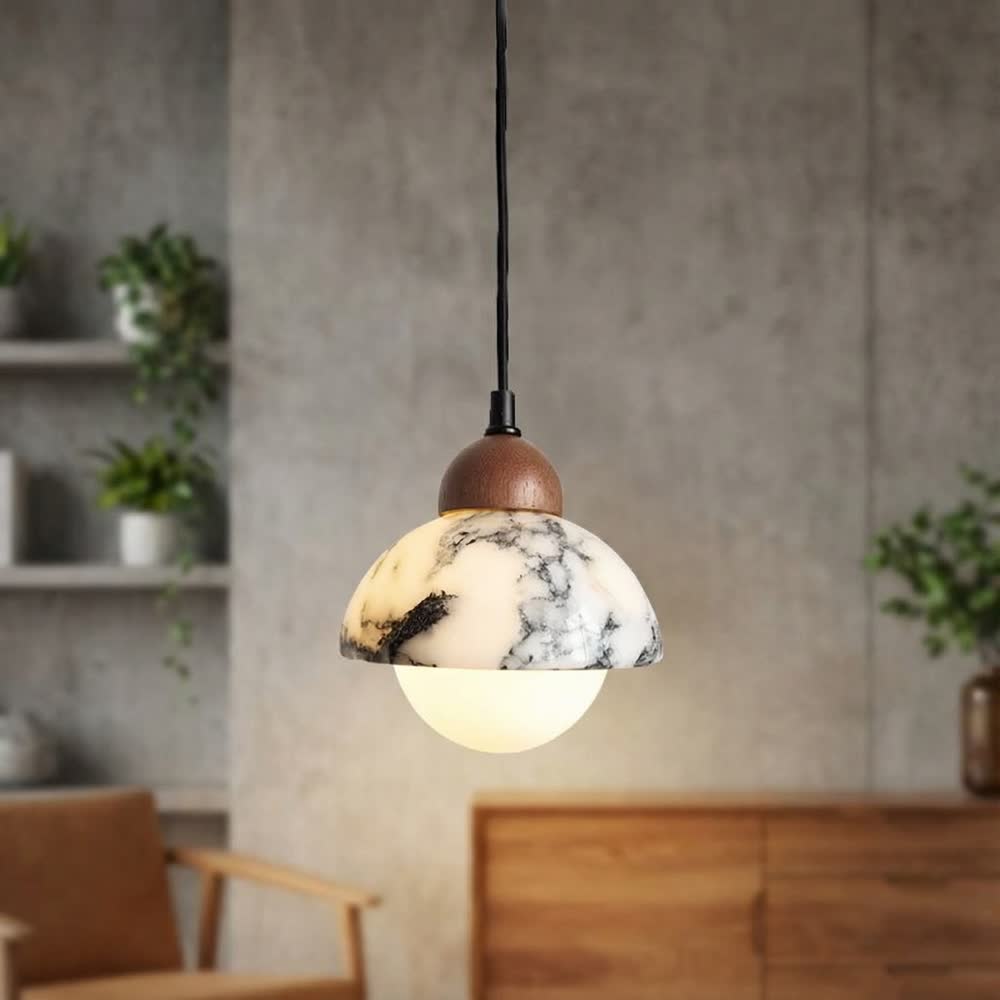 Led Pendant Light Natural Marble Stone Chandelier Small Bedroom Beside Nordic Hanging Ceiling Lamp E27 Bulb Replaceable Lighting