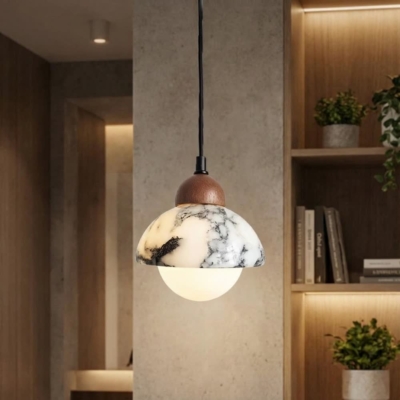Led Pendant Light Natural Marble Stone Chandelier Small Bedroom Beside Nordic Hanging Ceiling Lamp E27 Bulb Replaceable Lighting