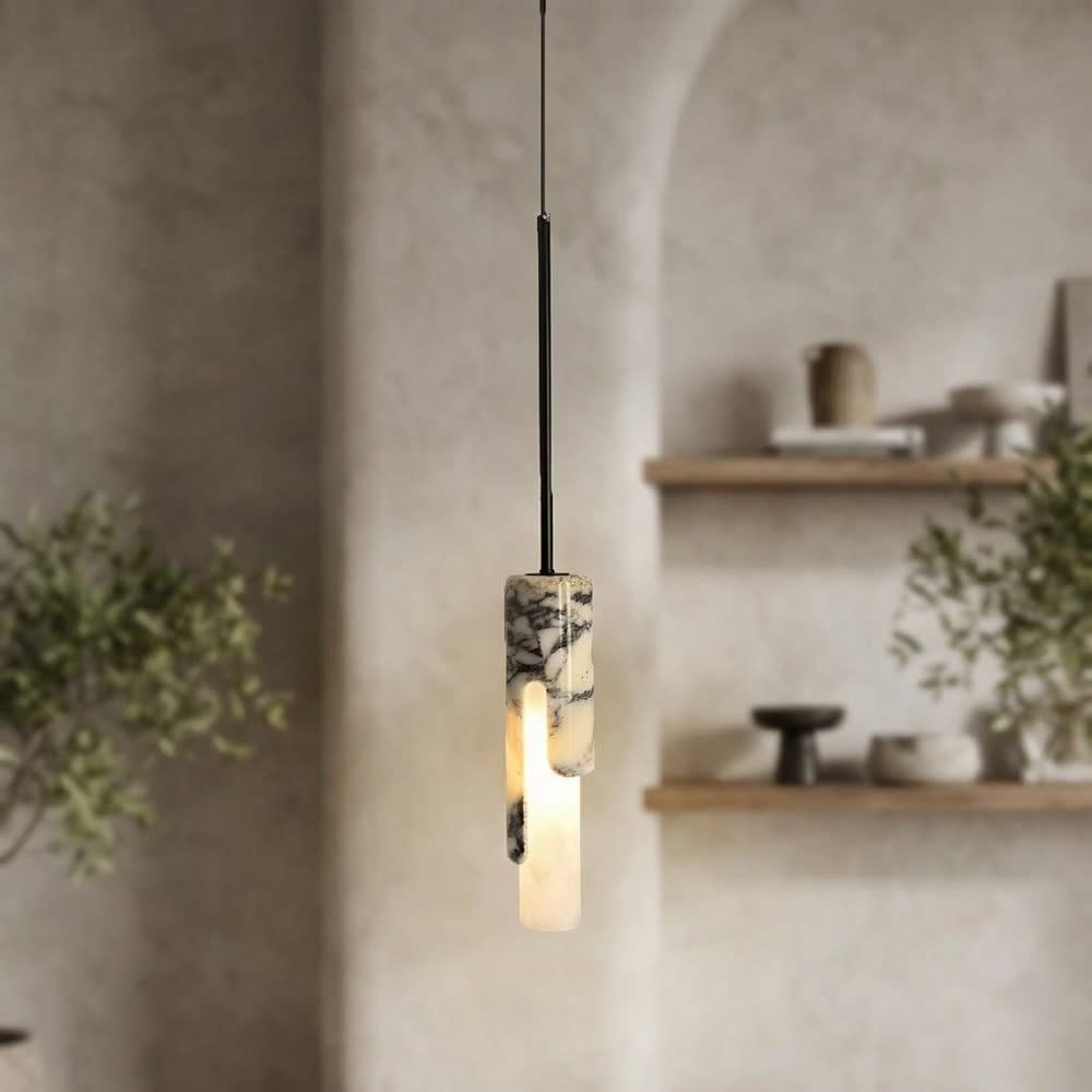 Led Pendant Light Natural Marble Stone Chandelier Small Bedroom Beside Nordic Hanging Ceiling Lamp E27 Bulb Replaceable Lighting