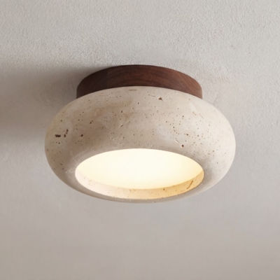 IWHD Wood Canopy LED Ceiling Light Fixture Nordic Modern Simple Ellipse Natural Yellow Travertine Ceiling Lamp Lamparas De Techo